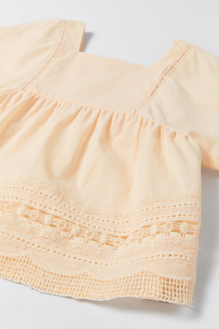 ZARA LACE TRIM EMBROIDERED SHIRT