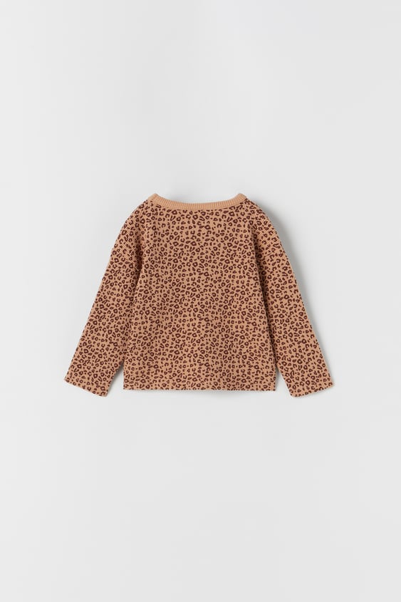 ZARA ANIMAL PRINT WAFFLE-KNIT T-SHIRT