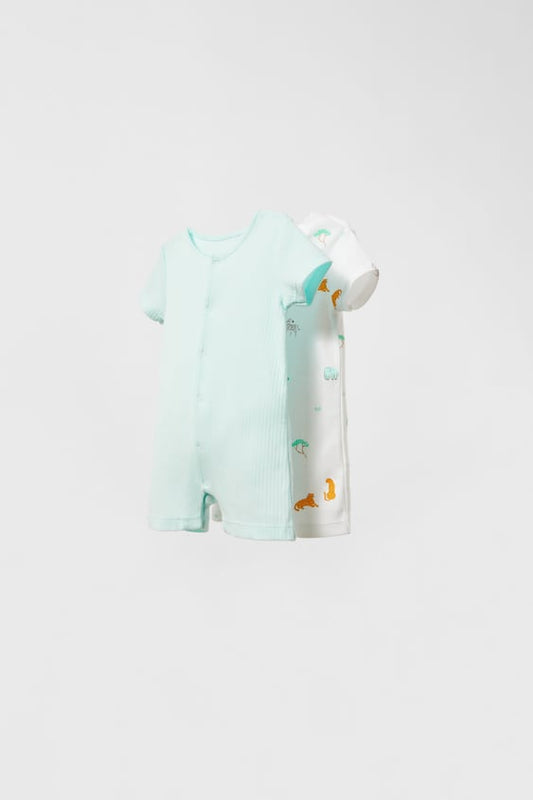 ZARA BABY/ TWO-PACK OF RIBBED JUNGLE SLEEPSUITS