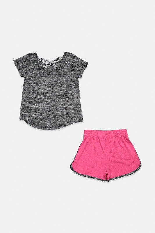 DIVA Kid Girl's Graphic Top With Short, Grey/Pink