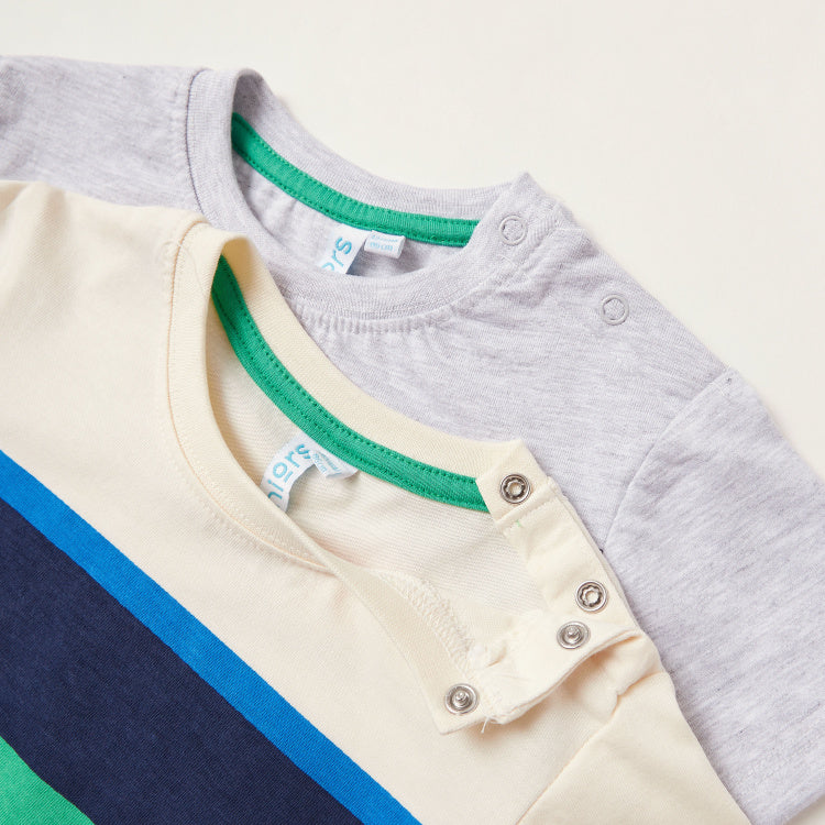 Juniors Print 3-Piece Round Neck T-shirt and Contrast Shorts Set