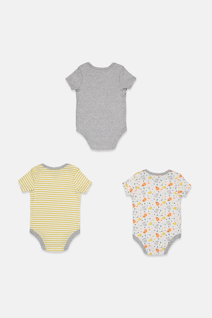 BEBE COMFORT Toddler Boy's 3 Pcs Bodysuit, Grey/White Combo