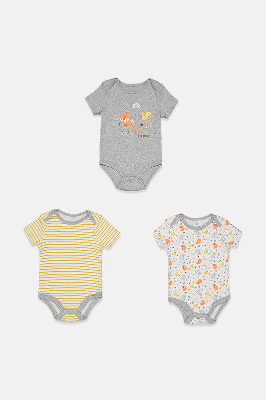 BEBE COMFORT Toddler Boy's 3 Pcs Bodysuit, Grey/White Combo