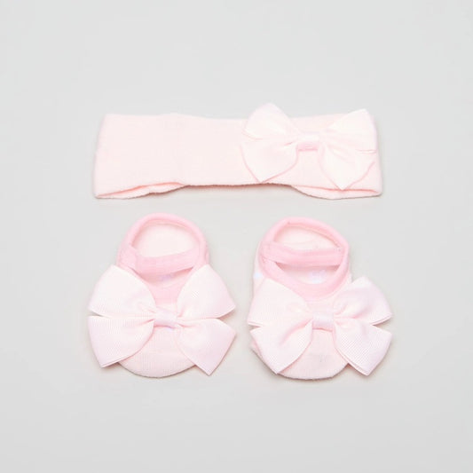 Juniors 3-Piece Headband and Booties Set (pink)