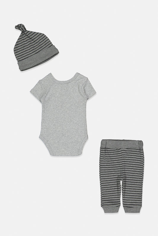 Bon Bebe Toddler Boy's Graphic Bodysuit With Pants And Cap Set