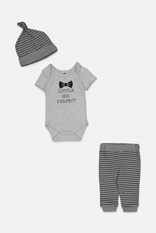 Bon Bebe Toddler Boy's Graphic Bodysuit With Pants And Cap Set