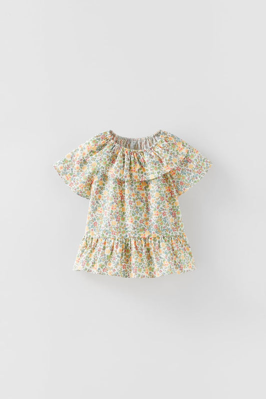 ZARA FLORAL RUFFLED SHIRT