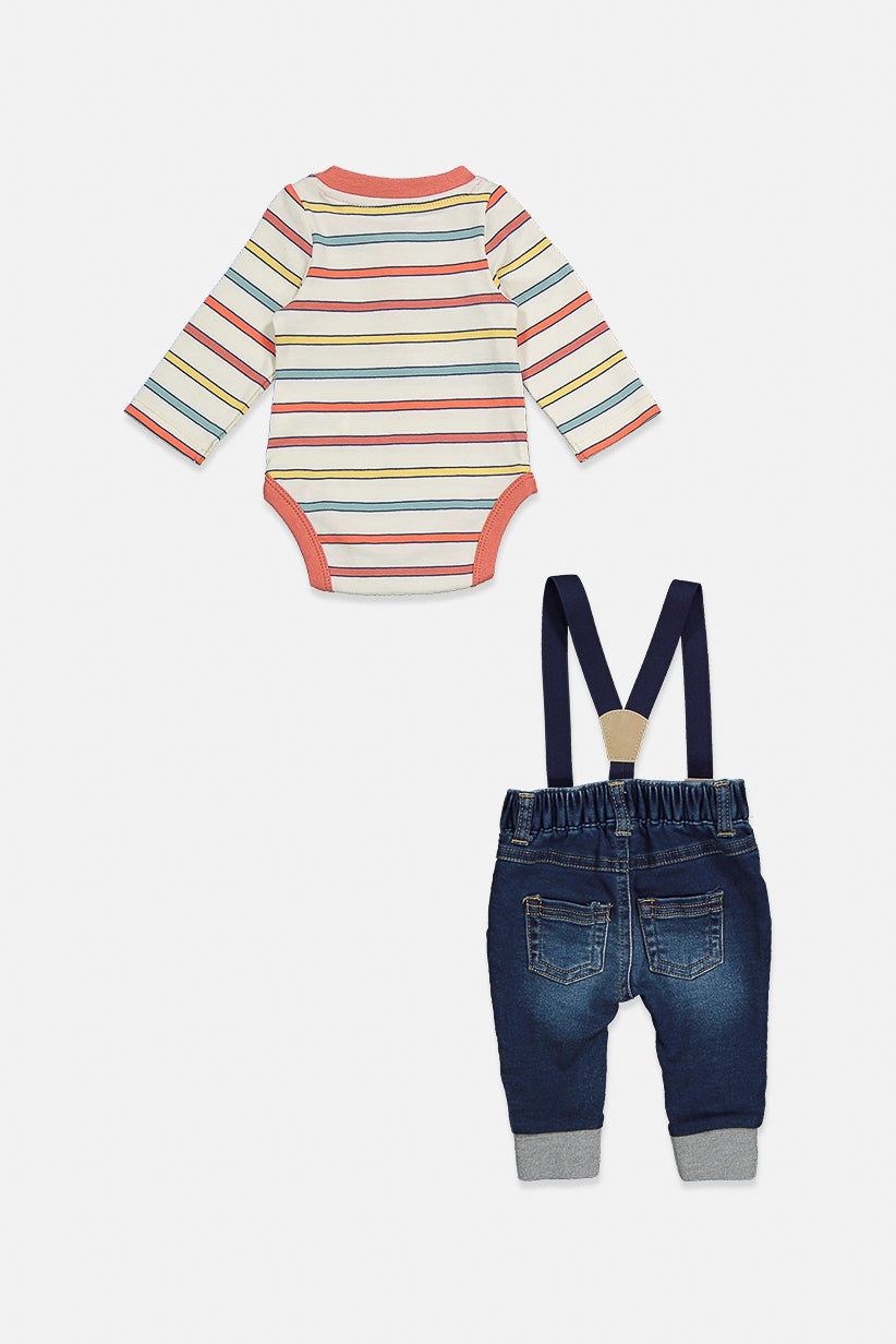 CAT & JACK Toddler Girl's 2-Piece Stripe Bodysuit and Denim Jumpsuit set