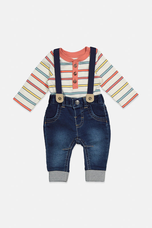 CAT & JACK Toddler Girl's 2-Piece Stripe Bodysuit and Denim Jumpsuit set