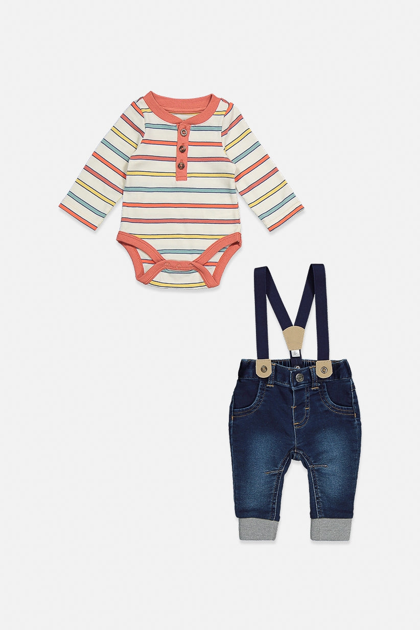 CAT & JACK Toddler Girl's 2-Piece Stripe Bodysuit and Denim Jumpsuit set