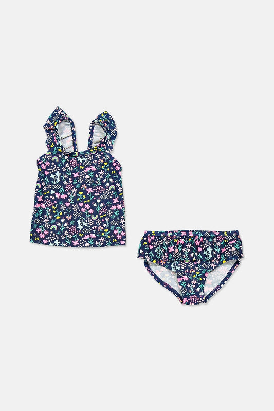 Carters Toddlers Girls 2 Pc Floral Set swimwear, Navy Blue Combo
