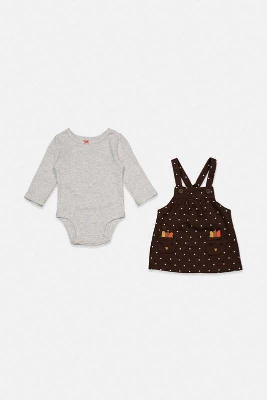 Carters Toddler Girl's 2-Piece Heather Bodysuit and Polka Dots Dress Set