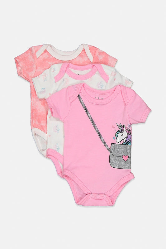 Contact Baby Toddler Girl's 3-Pcs Printed Cap Sleeve Bodysuit