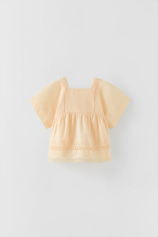 ZARA LACE TRIM EMBROIDERED SHIRT