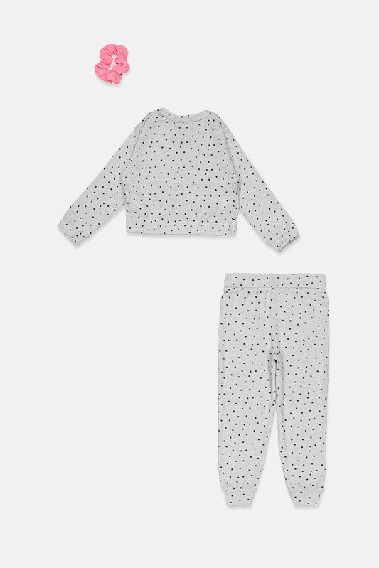 Primark Girl's 3 Pieces Star Print Top And Pajama With Elastic Pony Tail Set