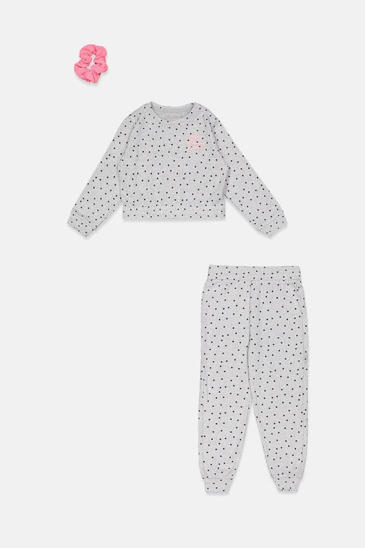 Primark Girl's 3 Pieces Star Print Top And Pajama With Elastic Pony Tail Set
