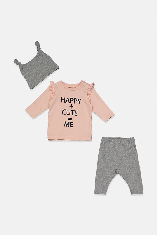 Name It Toddler Girl's 3-Pcs Graphic Print Top, Bonnet & Pants Set