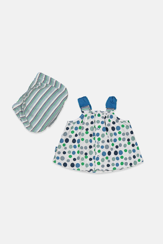 Tutto Piccolo Toddler Girls Polka Dots Top And Panty Set, White/Blue