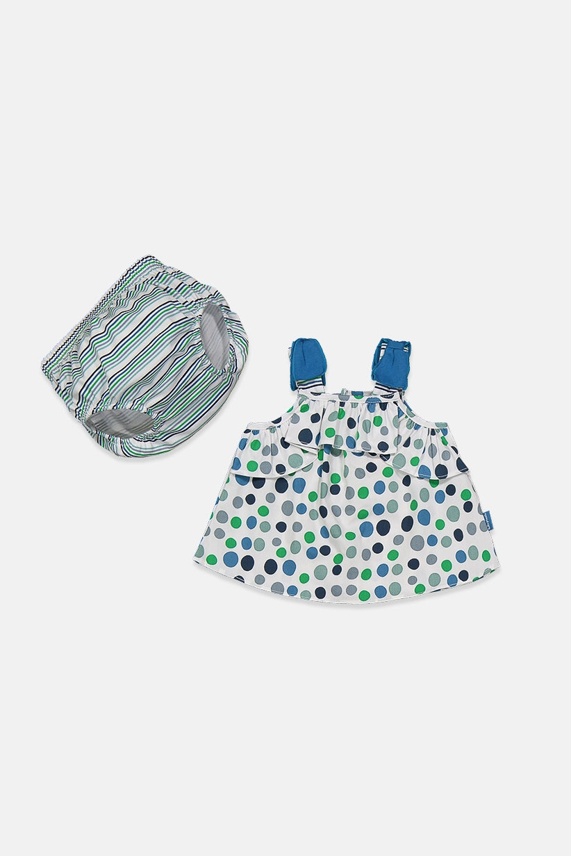 Tutto Piccolo Toddler Girls Polka Dots Top And Panty Set, White/Blue