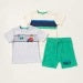 Juniors Print 3-Piece Round Neck T-shirt and Contrast Shorts Set