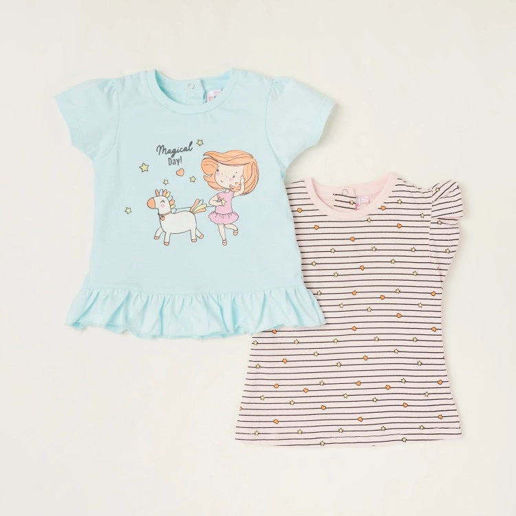 Juniors 2-Piece Assorted Round Neck T-shirt Set