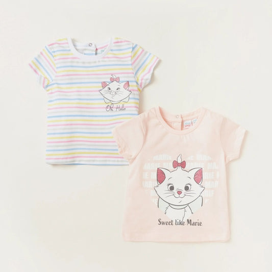 Disney Marie Print Round Neck T-shirt - Set of 2