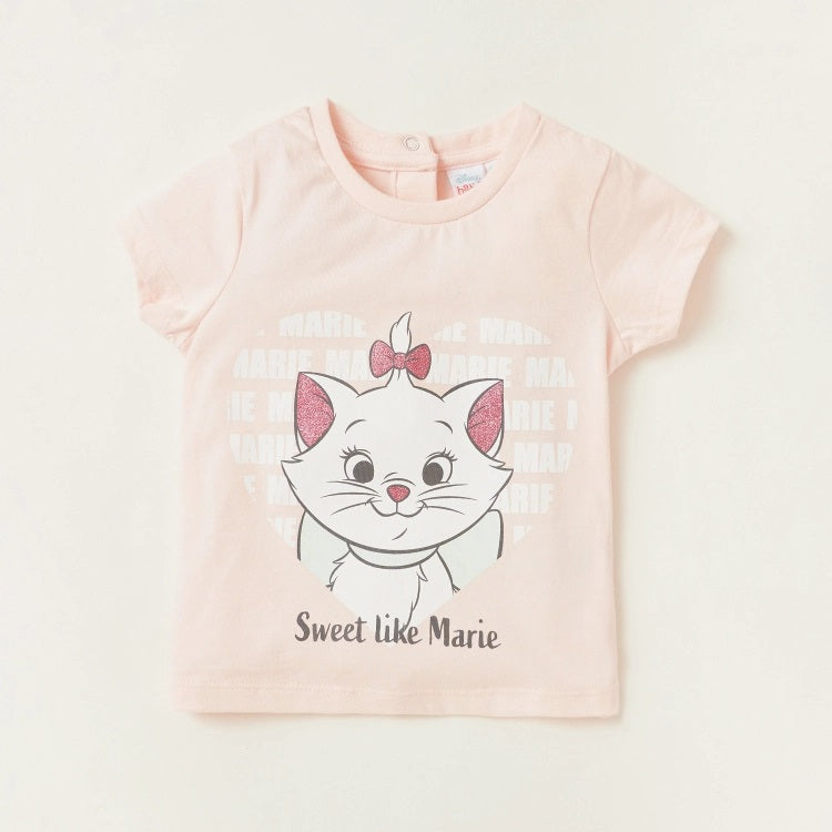 Disney Marie Print Round Neck T-shirt - Set of 2