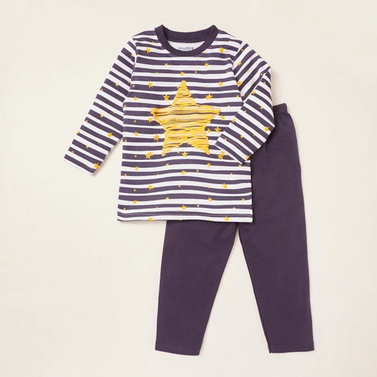 Juniors Printed Round Neck T-shirt and Full Length Pajama Set