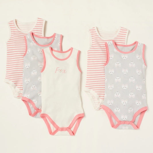 Juniors Printed Sleeveless Bodysuit with Round Neck - Set of 5
