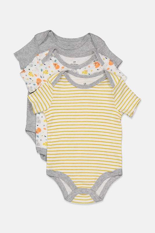 BEBE COMFORT Toddler Boy's 3 Pcs Bodysuit, Grey/White Combo
