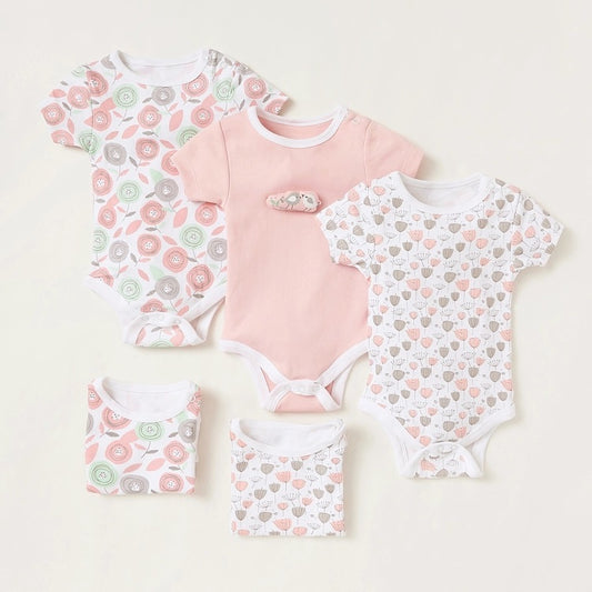 Juniors Printed Bodysuit with Short Sleeves - Set of 5